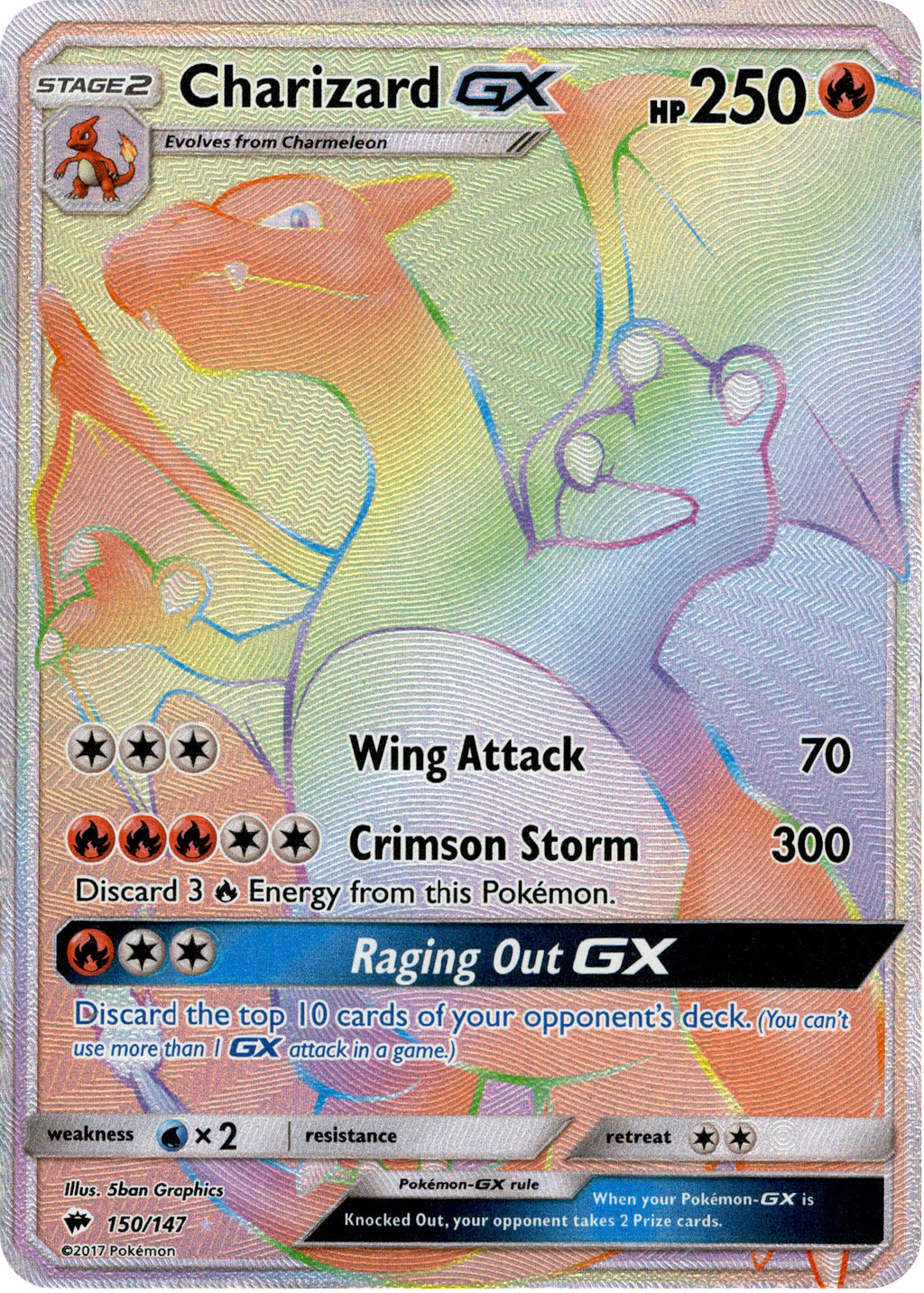 Card Charizard GX 150/147 da coleção Burning Shadows