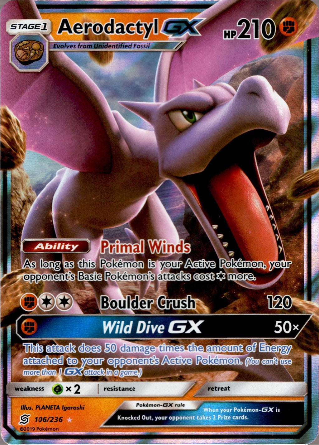 Aerodactyl GX - Unified Minds Pokémon card 106/236