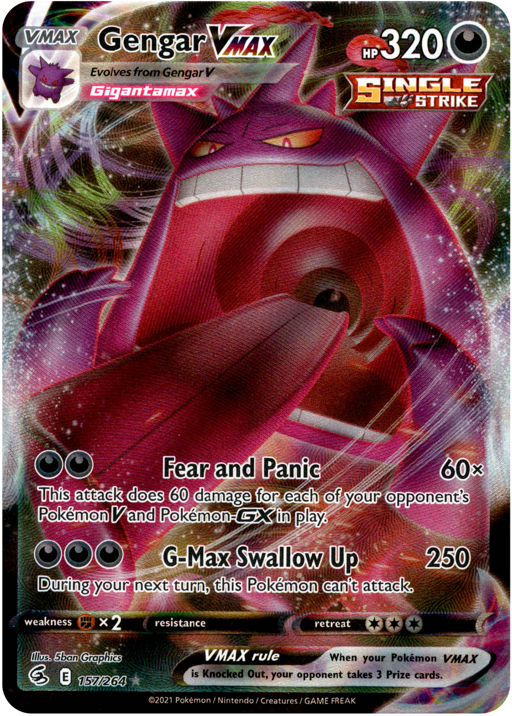 Gengar Vmax 157/264 Fusion Strike NM Full Art Ultra Rare Pokemon Card