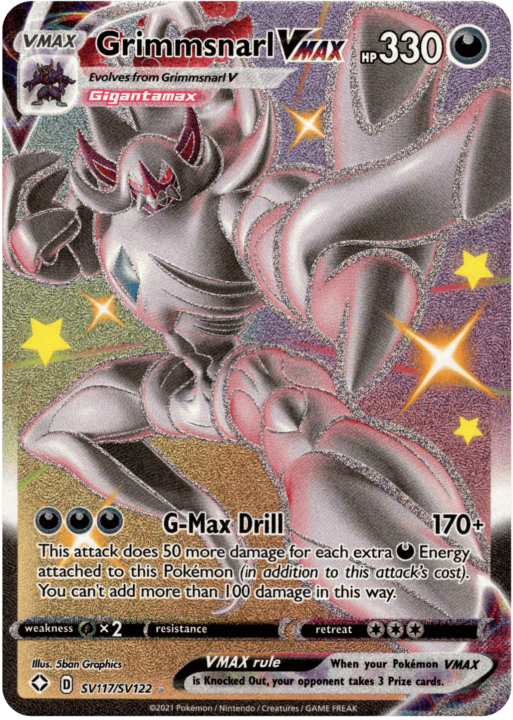 Grimmsnarl VMAX - SV117/SV122 - Shiny Holo Rare - Shining Fates - NM/M