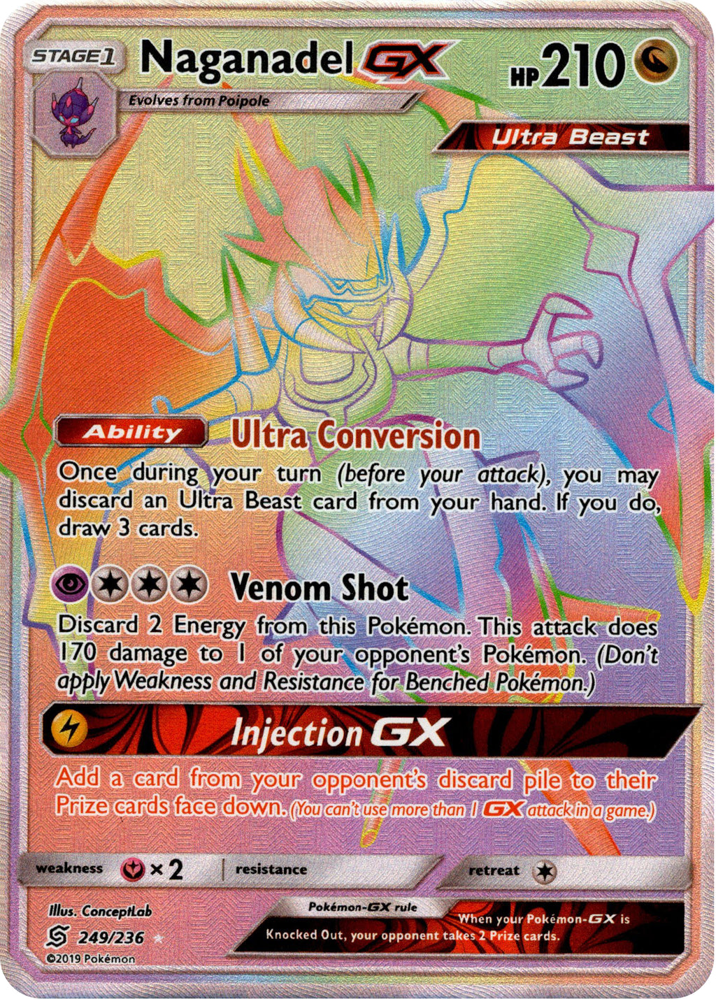 Naganadel GX Hyper Rare - 249/236 - Unified Minds – Card Cavern Trading  Cards, LLC