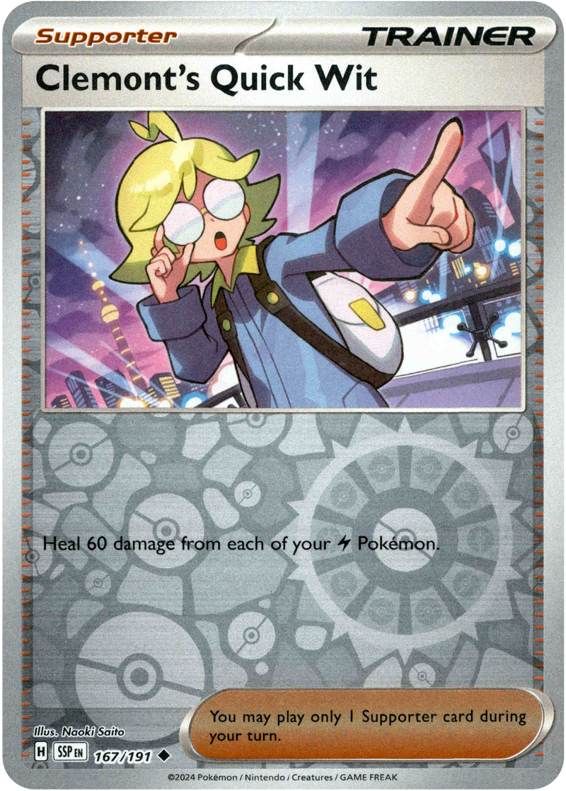 Clemont's Quick Wit - 167/191 - Surging Sparks - Reverse Holo - Card Cavern