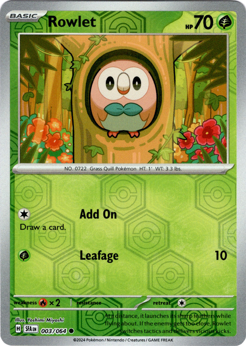 Rowlet - 003/064 - Shrouded Fable - Reverse Holo - Card Cavern