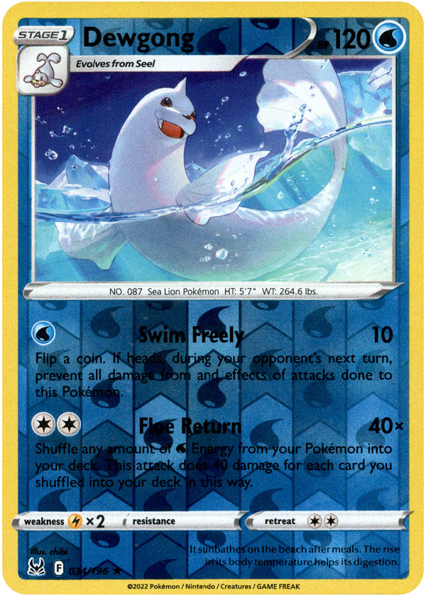 Dewgong - 034/196 - Lost Origin - Reverse Holo - Card Cavern