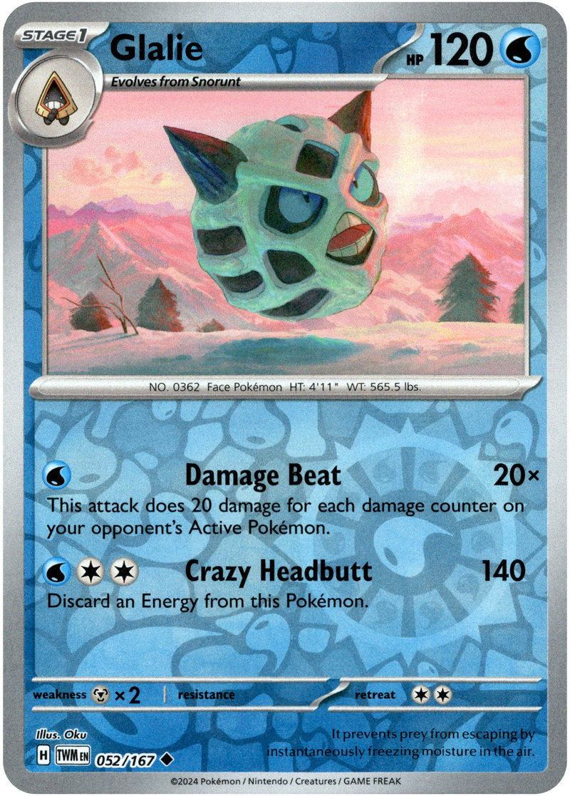 Glalie - 052/167 - Twilight Masquerade - Reverse Holo - Card Cavern