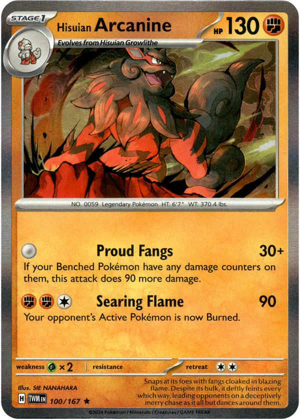 Hisuian Arcanine - 100/167 - Twilight Masquerade - Holo - Card Cavern