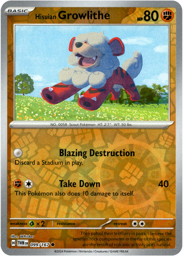 Hisuian Growlithe - 099/167 - Twilight Masquerade - Reverse Holo - Card Cavern