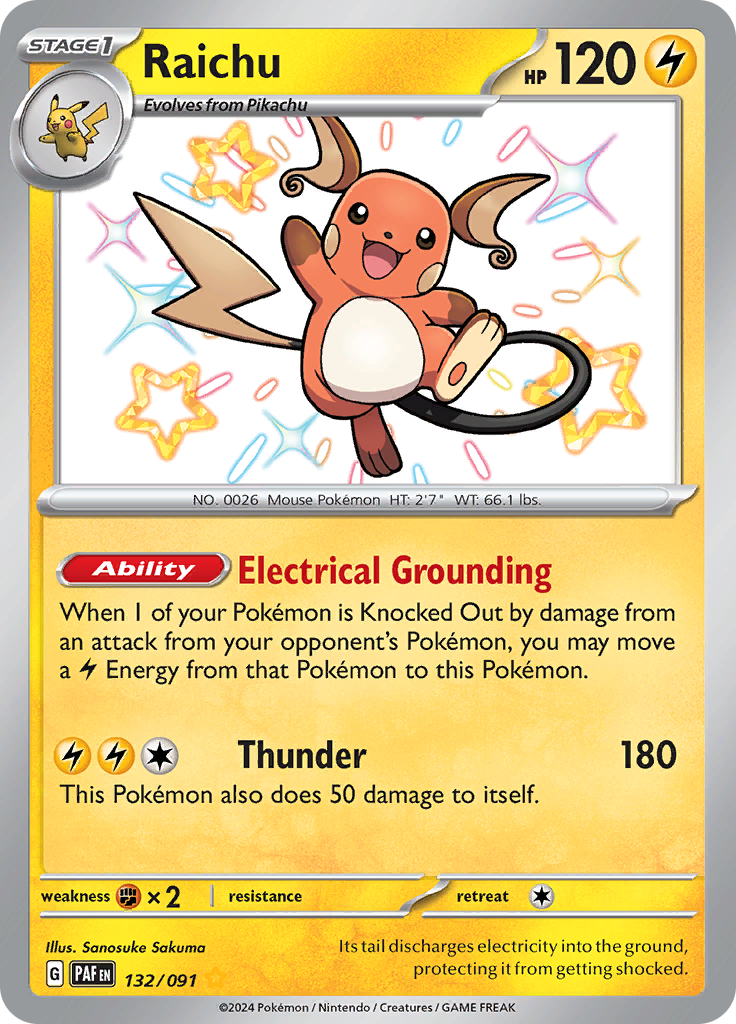 Raichu - 132/091 - Paldean Fates - Holo - Card Cavern