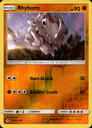 Rhyhorn - 93/214 - Unbroken Bonds - Reverse Holo - Card Cavern