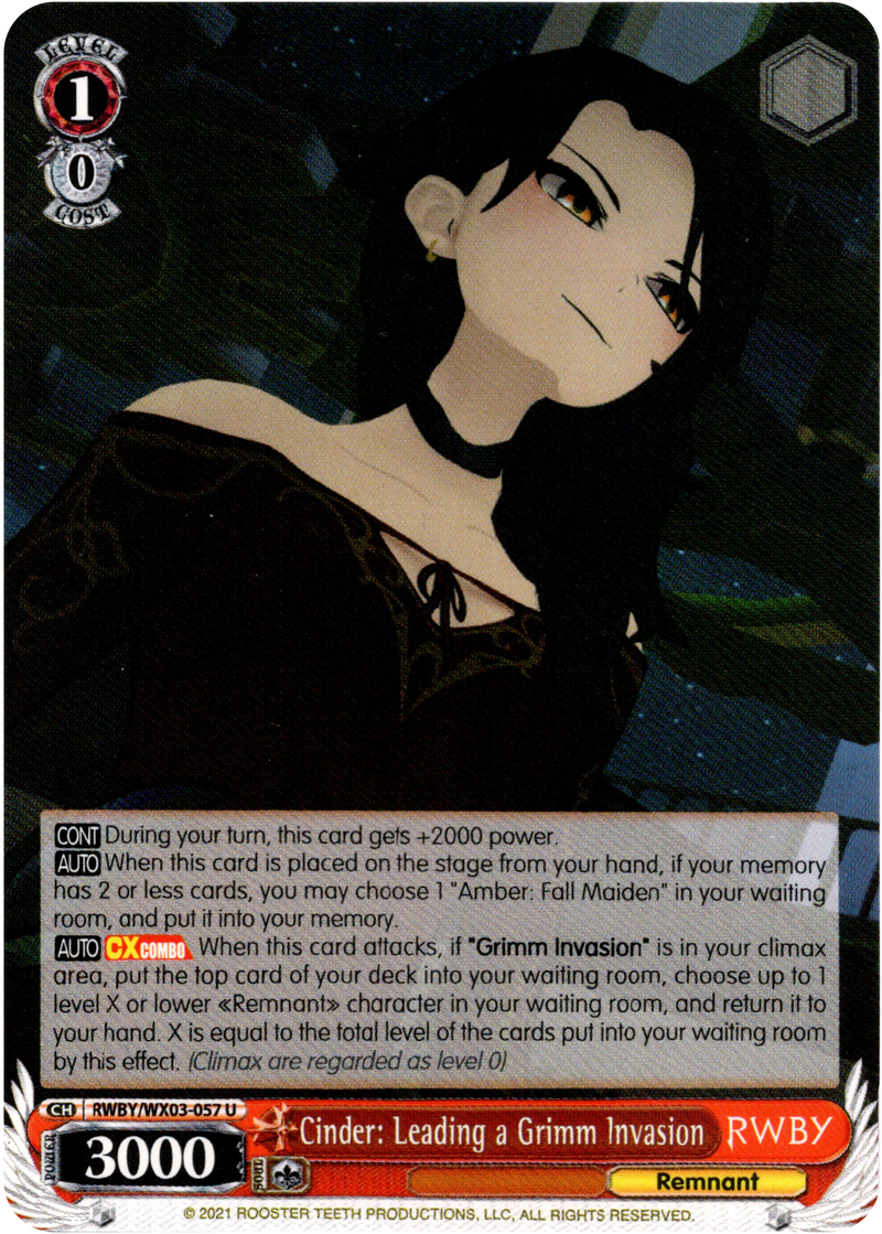 Cinder: Leading a Grimm Invasion - RWBY/WX03-057 - RWBY - Card Cavern