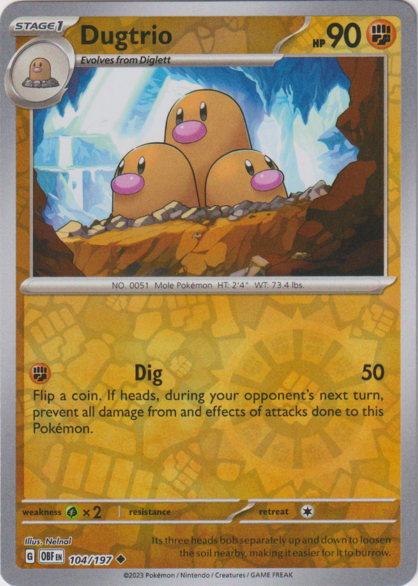 Dugtrio - 104/197 - Obsidian Flames - Reverse Holo - Card Cavern