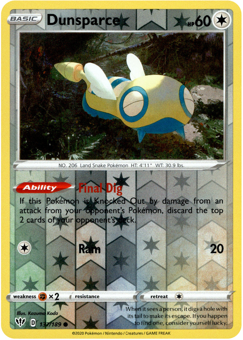 Dunsparce - 137/189 - Darkness Ablaze - Reverse Holo - Card Cavern