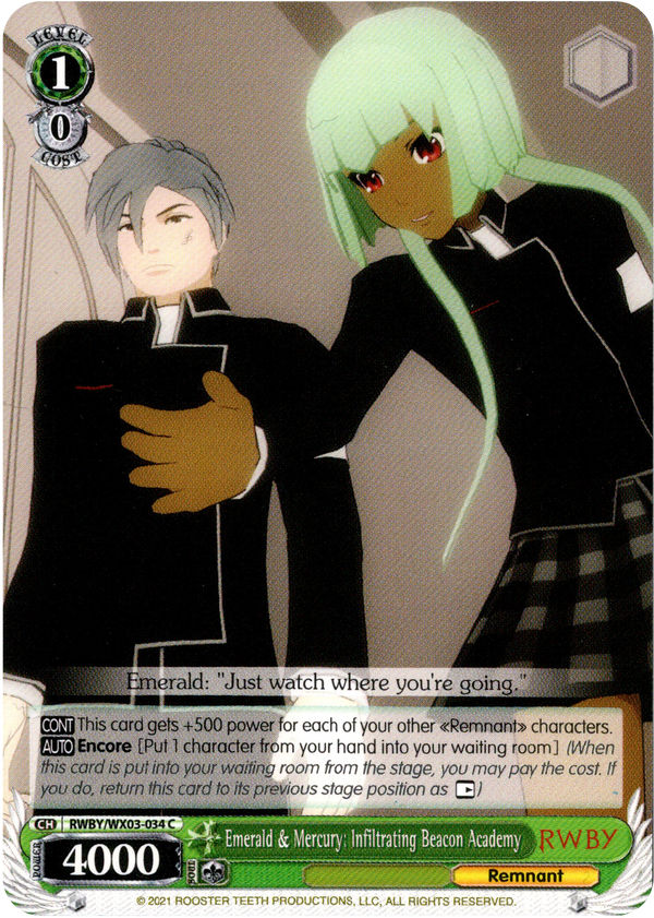 Emerald & Mercury: Infiltrating Beacon Academy - RWBY/WX03-034 - RWBY - Card Cavern