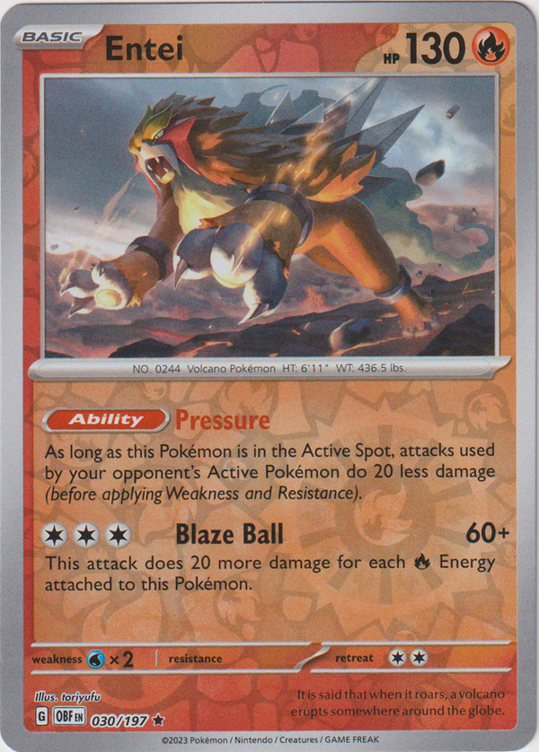 Entei - 030/197 - Obsidian Flames - Reverse Holo - Card Cavern