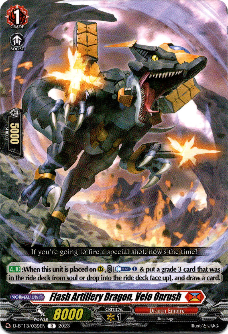 Flash Artillery Dragon, Velo Onrush - D-BT13/039EN - Flight of Chakrabarthi - Card Cavern