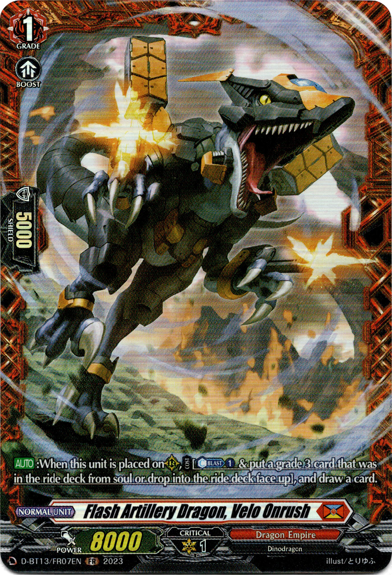 Flash Artillery Dragon, Velo Onrush - D-BT13/FR07EN - Flight of Chakrabarthi - Card Cavern