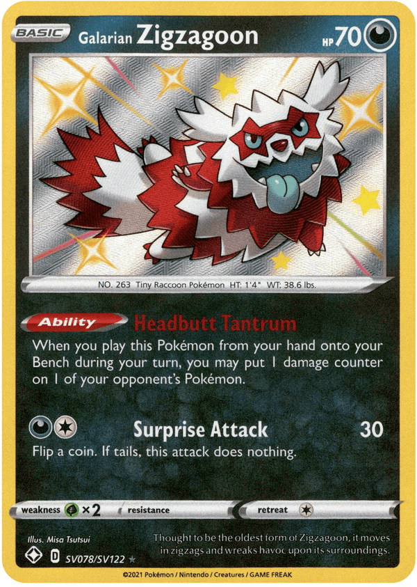 Galarian Zigzagoon - SV078/SV122 - Shining Fates - Holo - Card Cavern