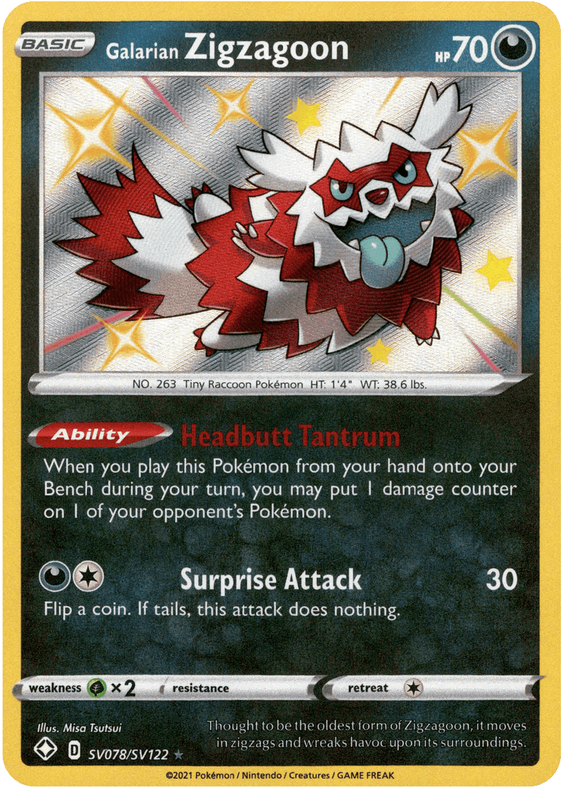 Galarian Zigzagoon - SV078/SV122 - Shining Fates - Holo - Card Cavern