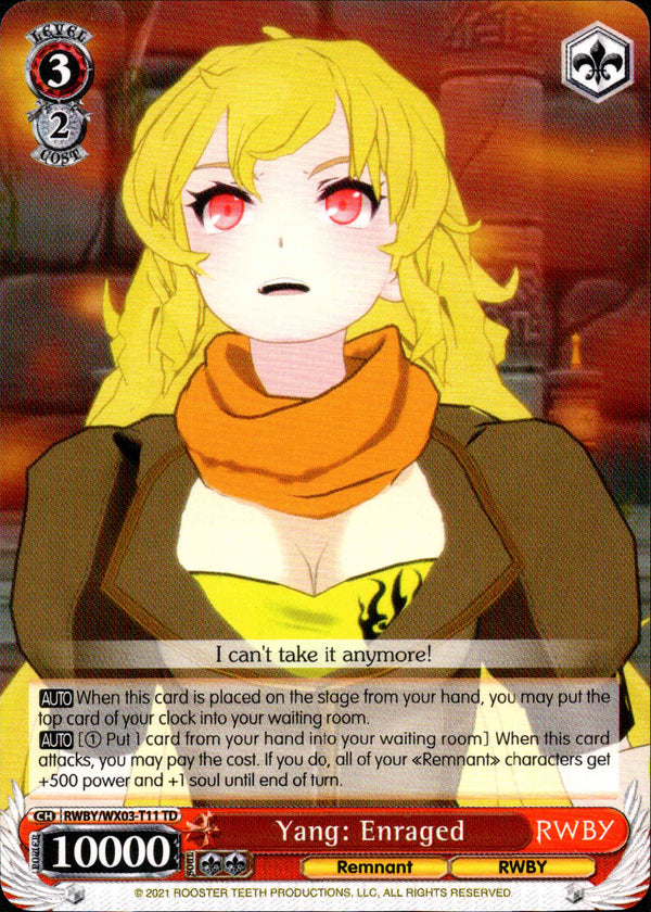 Yang: Enraged - RWBY/WX03-T11 - RWBY - Card Cavern