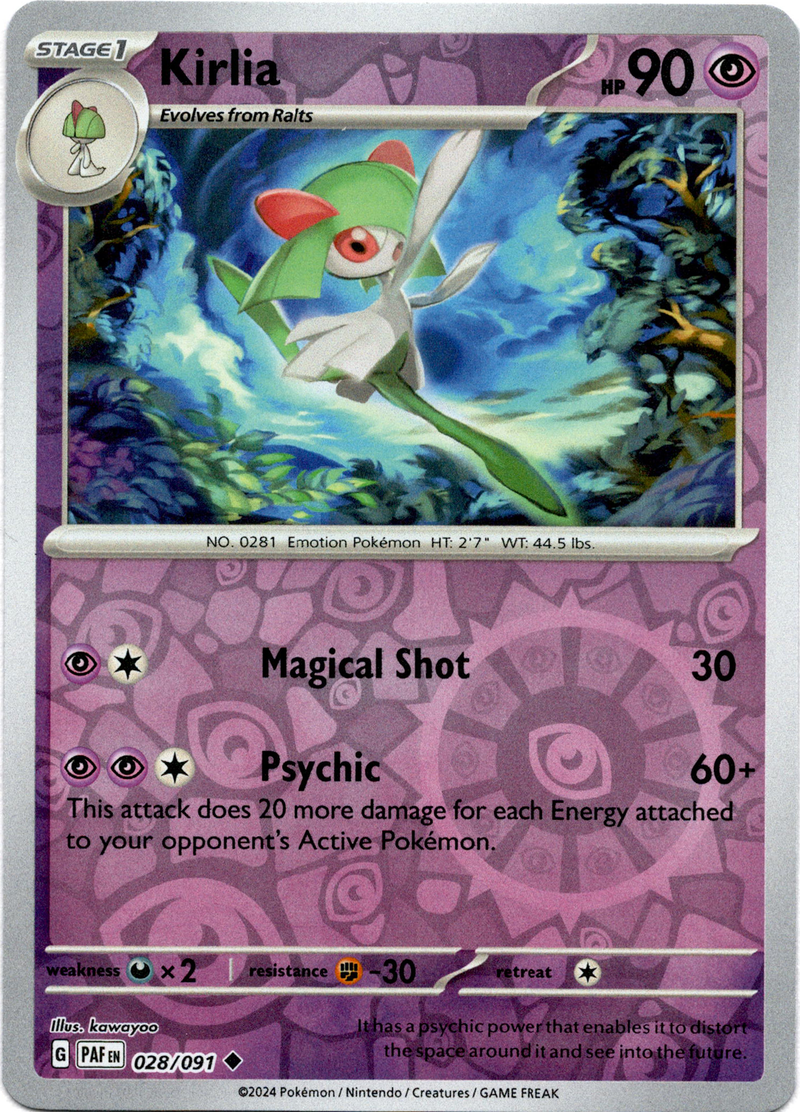 Kirlia - 028/091 - Paldean Fates - Reverse Holo - Card Cavern