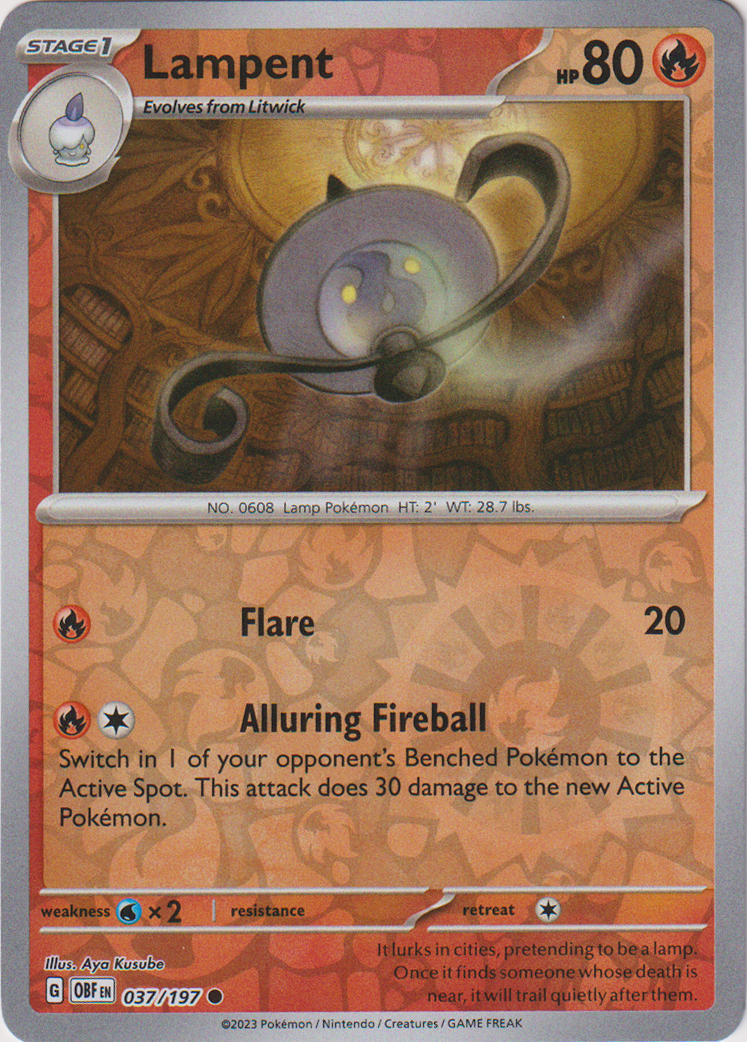 Lampent - 037/197 - Obsidian Flames - Reverse Holo - Card Cavern