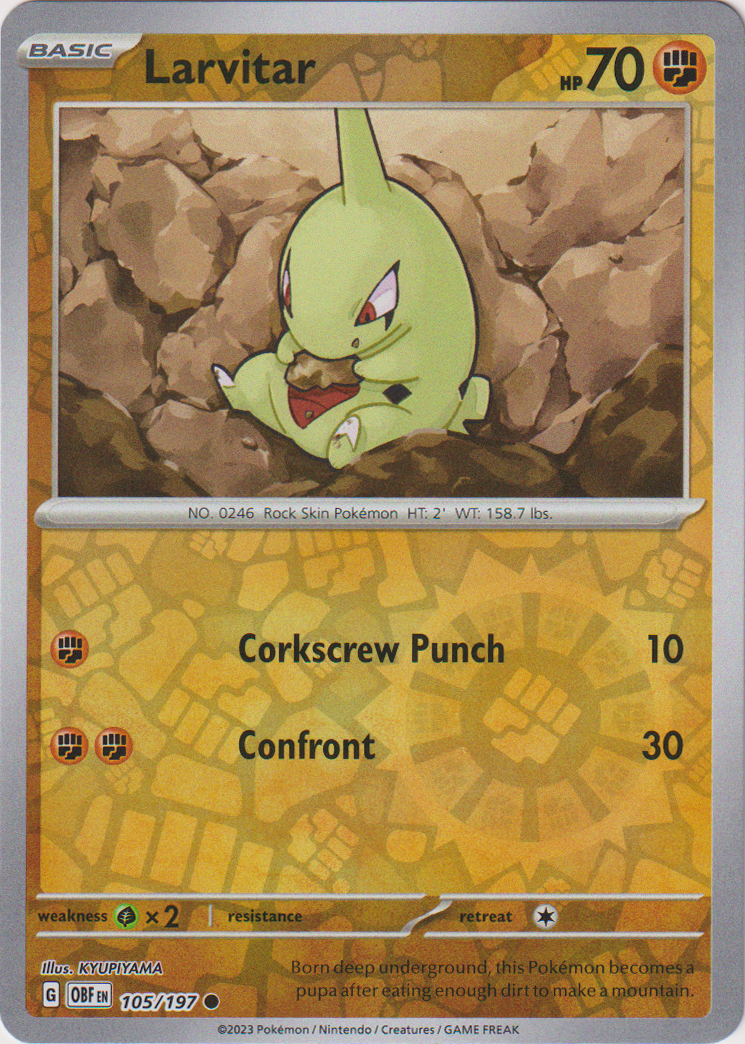 Larvitar - 105/197 - Obsidian Flames - Reverse Holo - Card Cavern