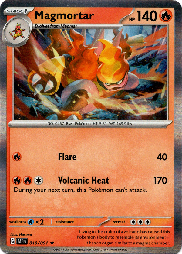 Magmortar - 010/091 - Paldean Fates - Holo - Card Cavern