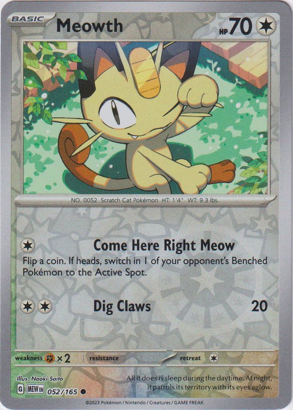 Meowth - 052/165 - Scarlet & Violet 151 - Reverse Holo - Card Cavern