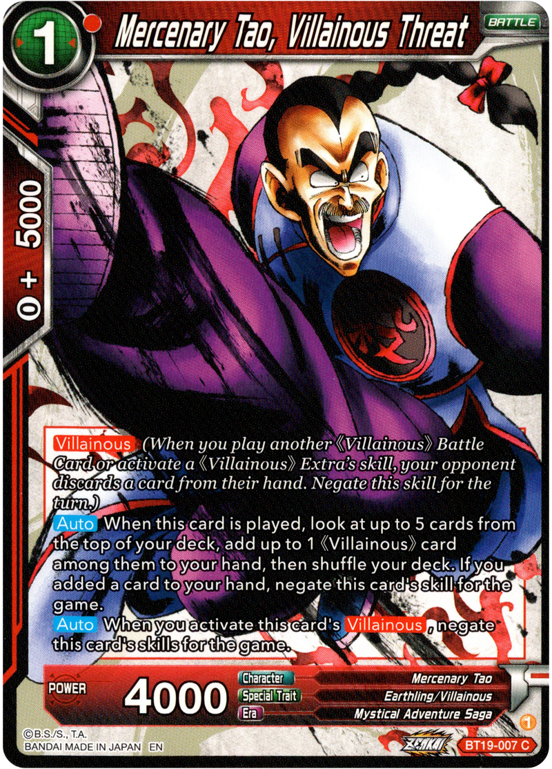 Mercenary Tao, Villainous Threat - BT19-007 - Fighter's Ambition - Card Cavern