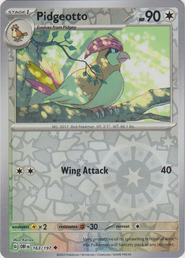 Pidgeotto - 163/197 - Obsidian Flames - Reverse Holo - Card Cavern