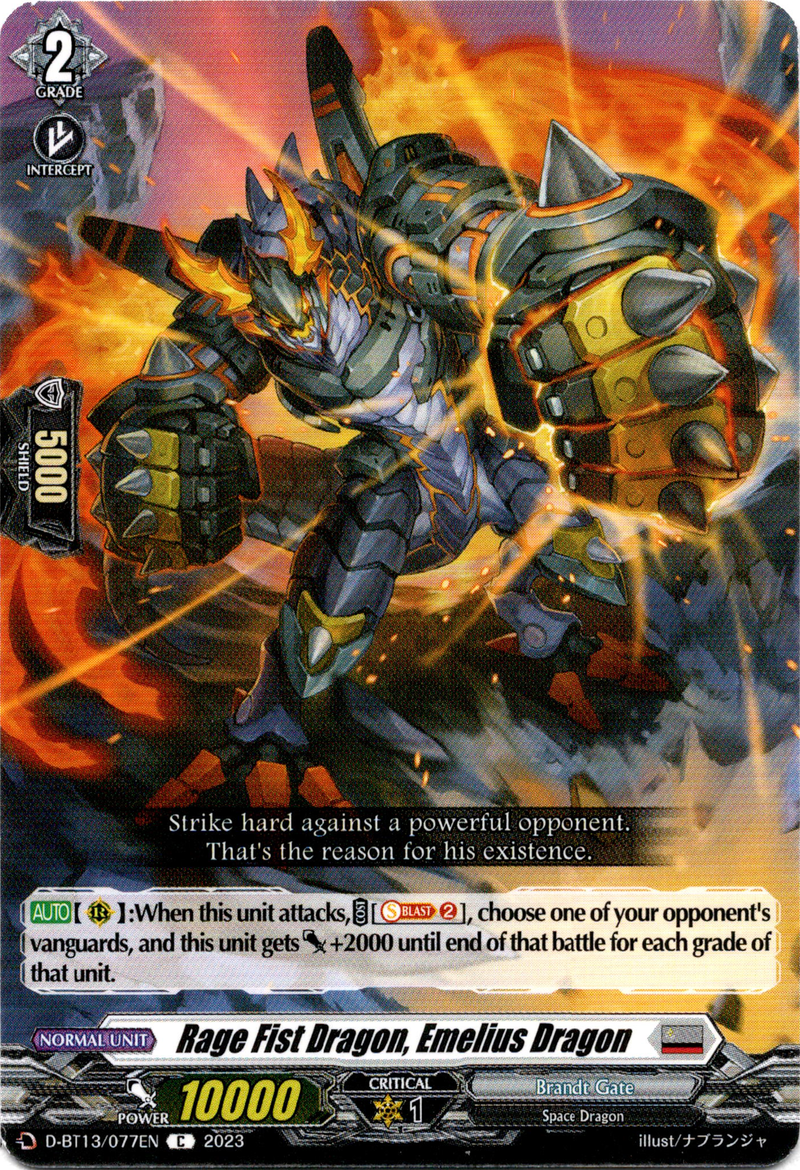 Rage Fist Dragon, Emelius Dragon - D-BT13/077EN - Flight of Chakrabarthi - Card Cavern