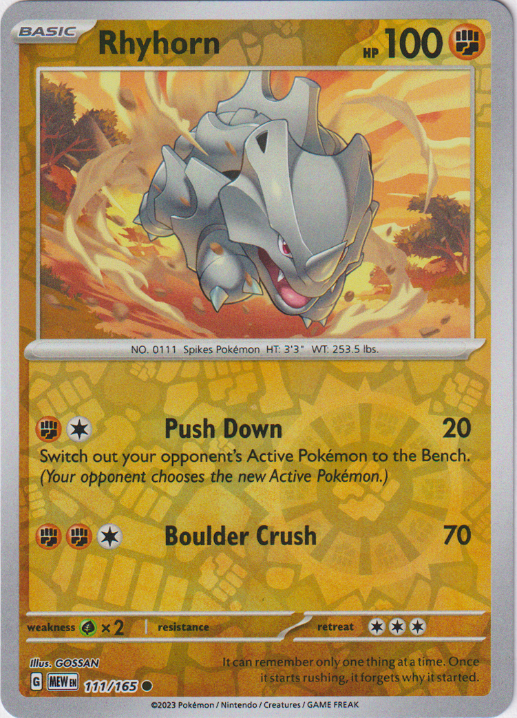 Rhyhorn - 111/165 - Scarlet & Violet 151 - Reverse Holo - Card Cavern