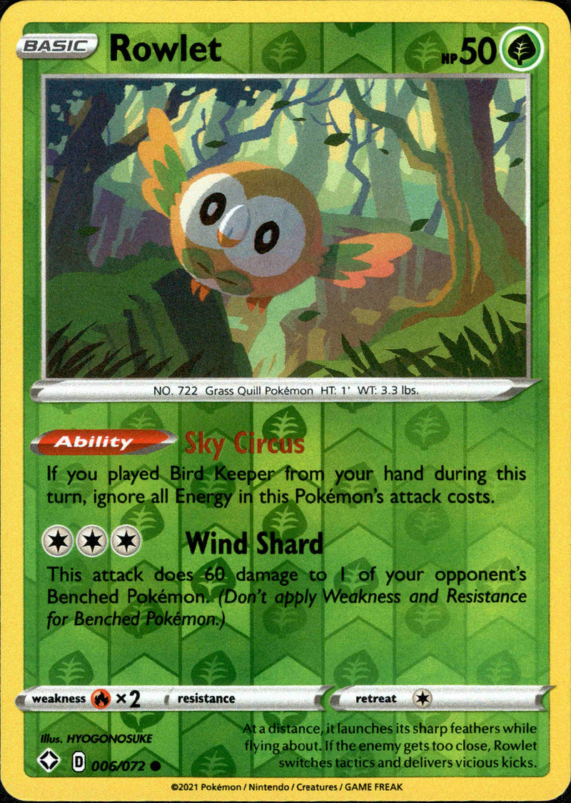 Rowlet - 006/072 - Shining Fates - Reverse Holo - Card Cavern