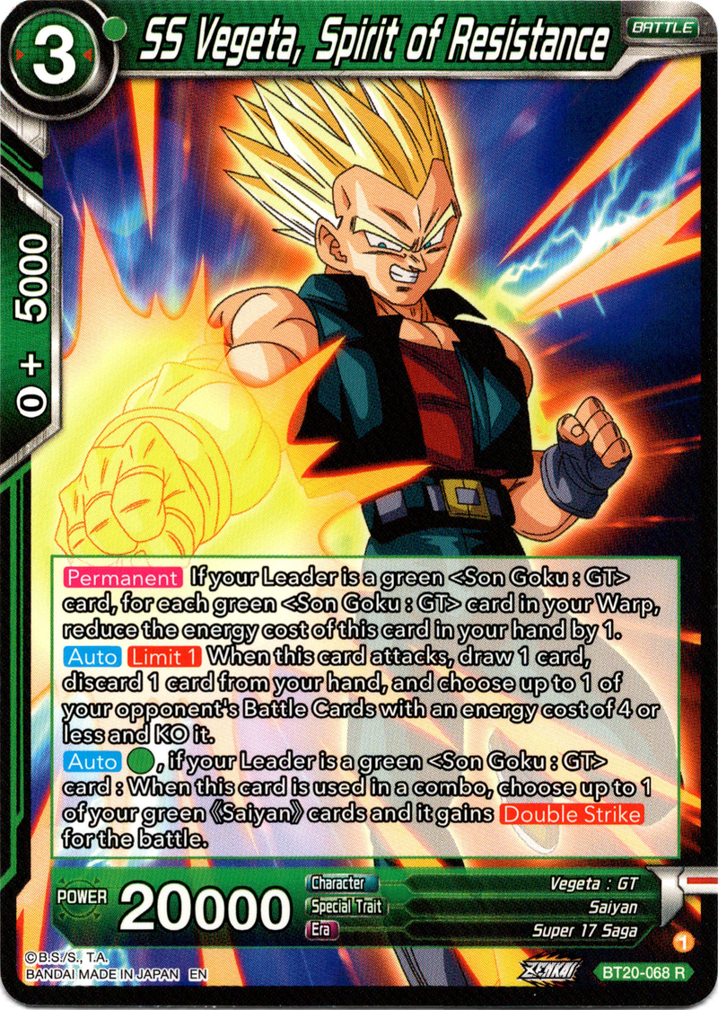 SS Vegeta, Spirit of Resistance - BT20-068 R - Power Absorbed - Card Cavern