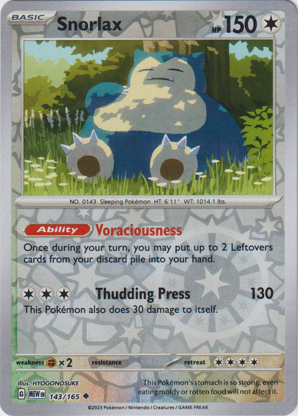 Snorlax - 143/165 - Scarlet & Violet 151 - Reverse Holo - Card Cavern