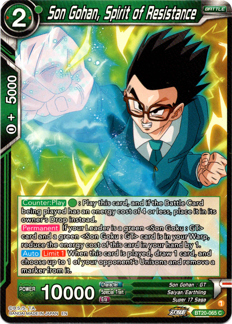 Son Gohan, Spirit of Resistance - BT20-065 C - Power Absorbed - Card Cavern