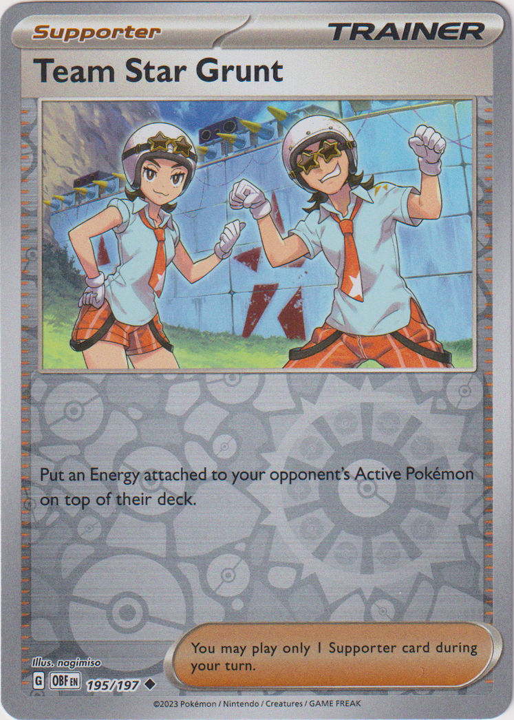 Team Star Grunt - 195/197 - Obsidian Flames - Reverse Holo - Card Cavern