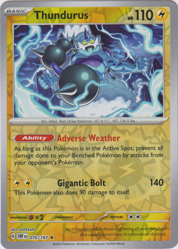 Thundurus - 070/197 - Obsidian Flames - Reverse Holo - Card Cavern