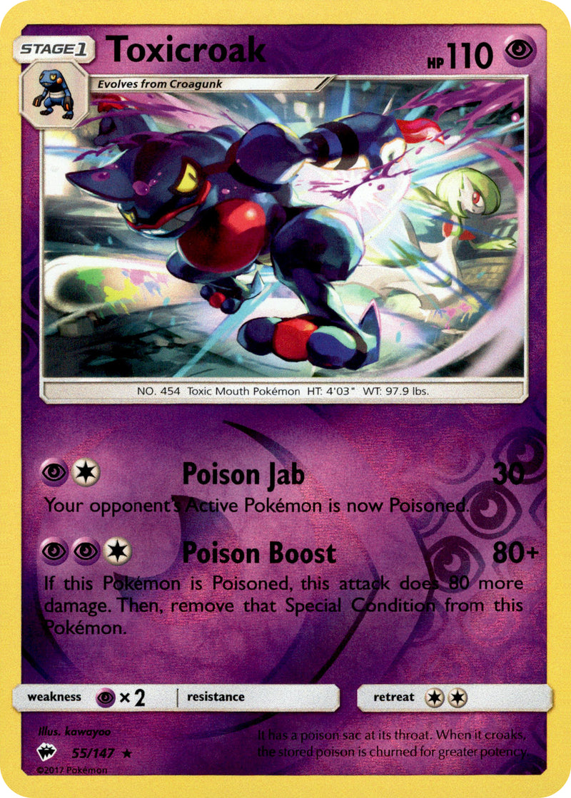 Toxicroak - 55/147 - Burning Shadows - Reverse Holo - Card Cavern