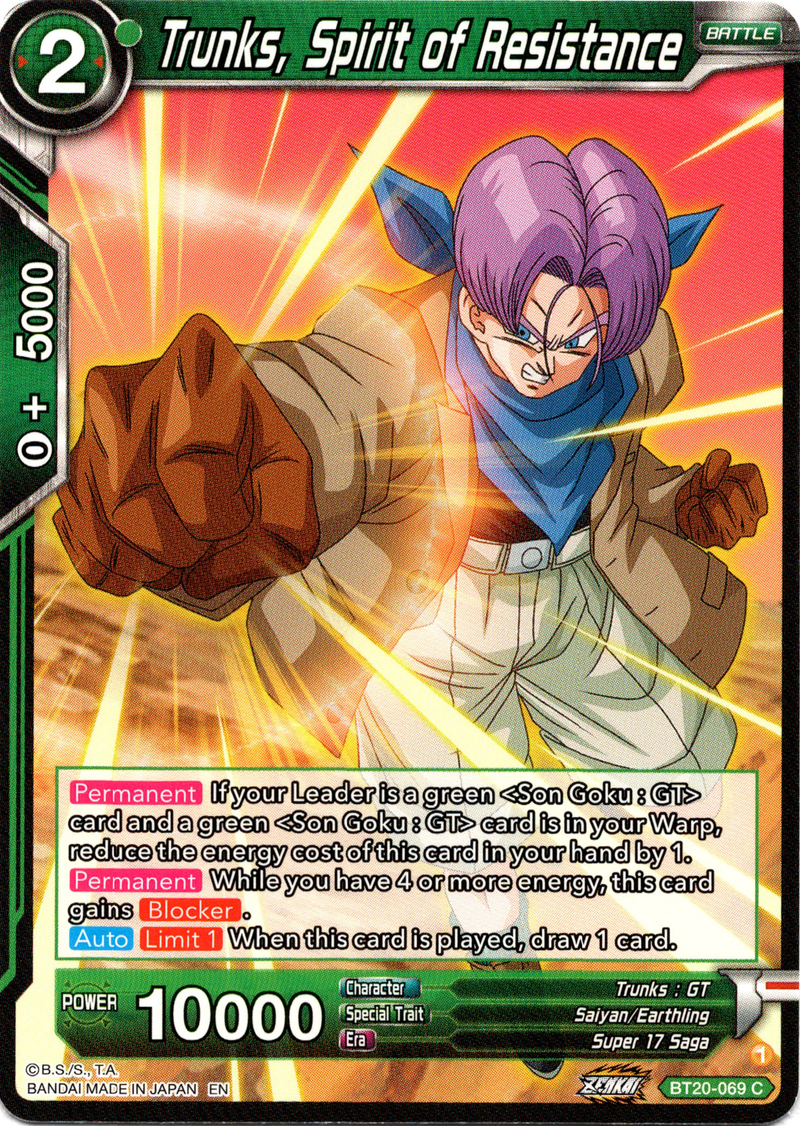 Trunks, Spirit of Resistance - BT20-069 C - Power Absorbed - Card Cavern