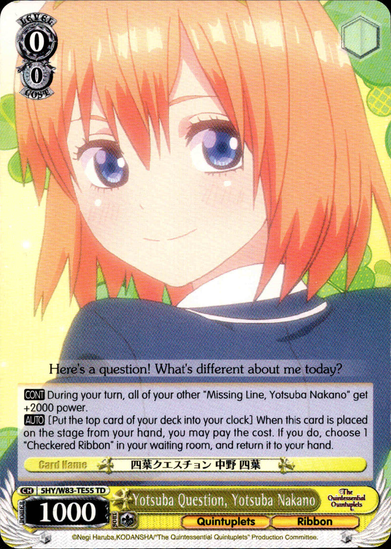 Yotsuba Question, Yotsuba Nakano - 5HY/W83-TE55 - The Quintessential Quintuplets - Card Cavern