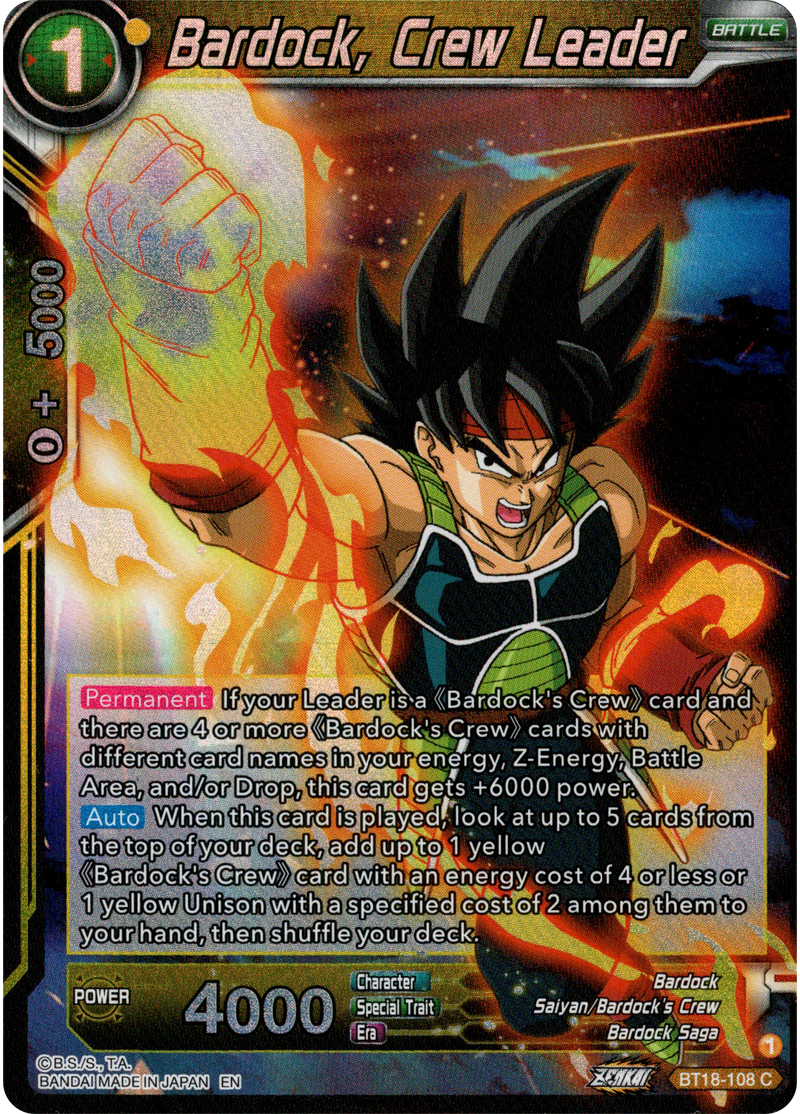 Bardock, Crew Leader - BT18-108 - Dawn of the Z-Legends - Parallel Foil - Card Cavern