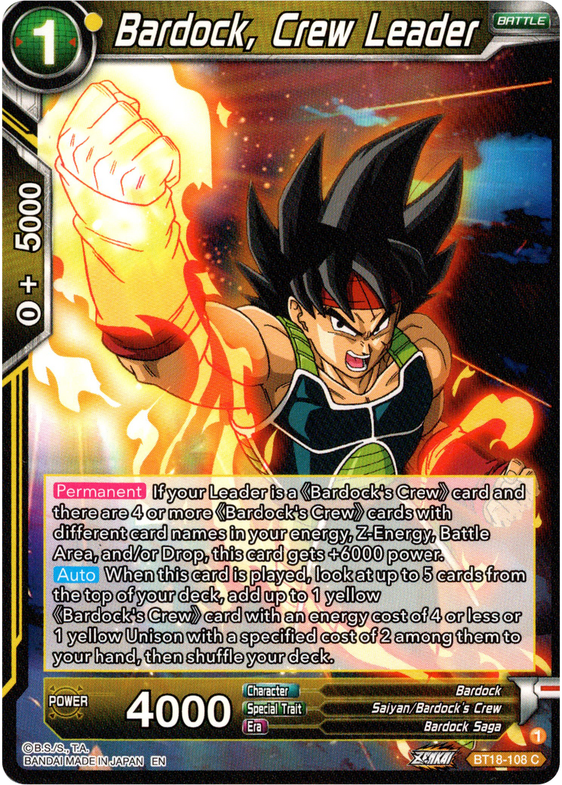 Bardock, Crew Leader - BT18-108 - Dawn of the Z-Legends - Card Cavern