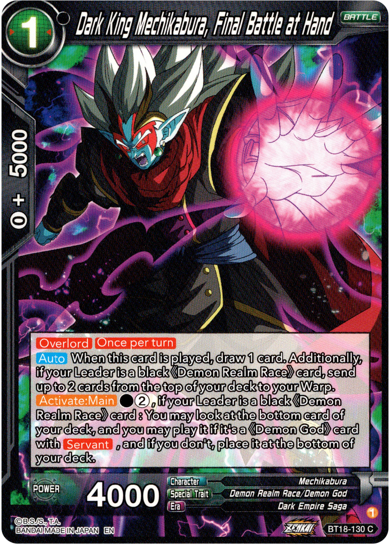 Dark King Mechikabura, Final Battle at Hand - BT18-130 - Dawn of the Z-Legends - Card Cavern