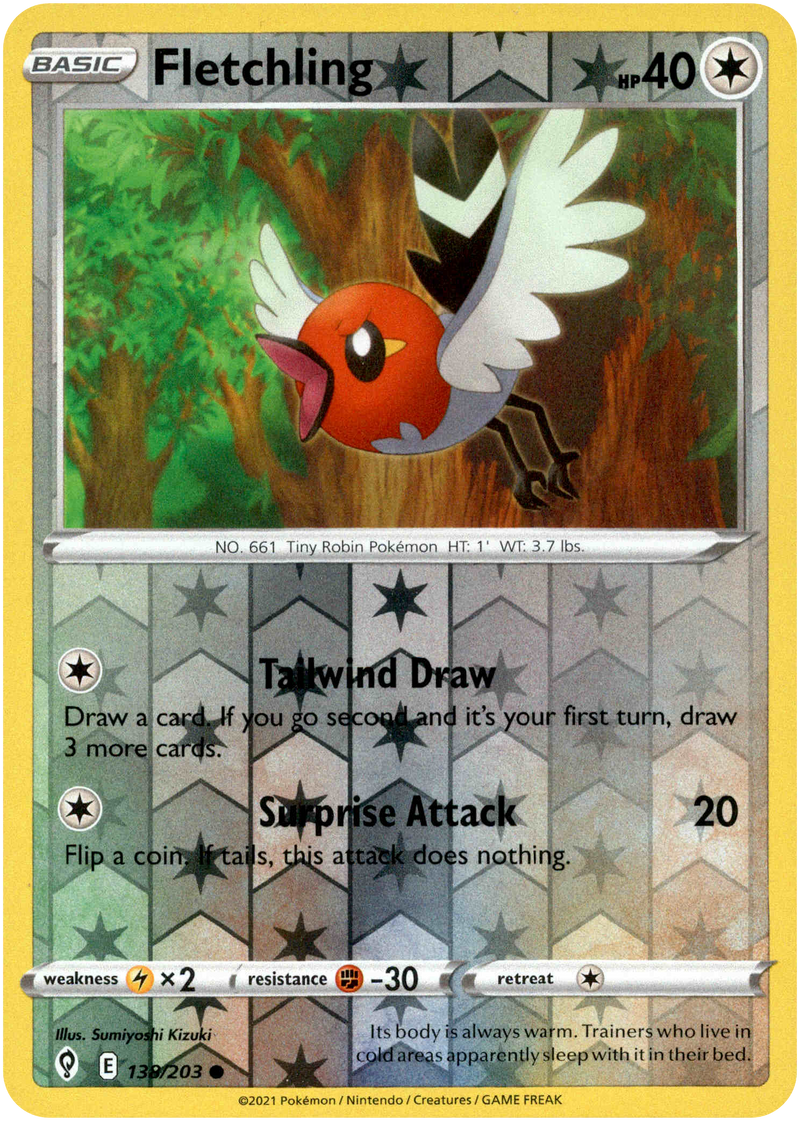 Fletchling - 138/203 - Evolving Skies - Reverse Holo - Card Cavern