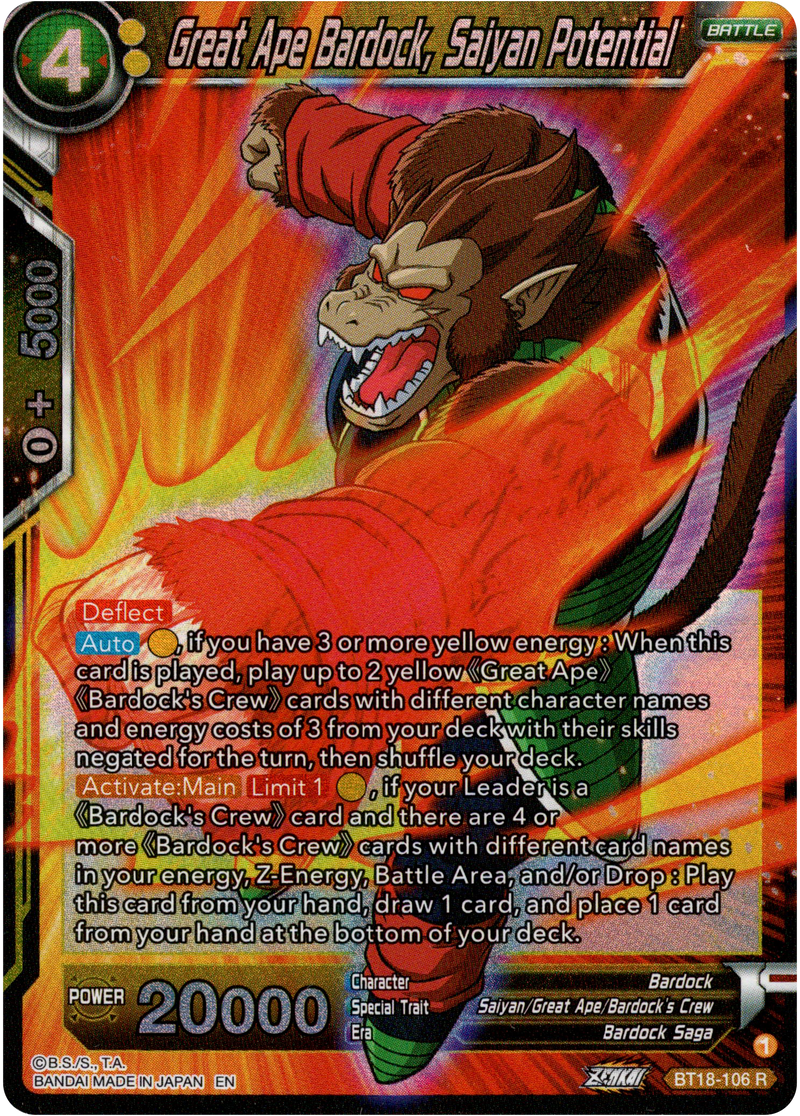 Great Ape Bardock, Saiyan Potential - BT18-106 - Dawn of the Z-Legends - Parallel Foil - Card Cavern