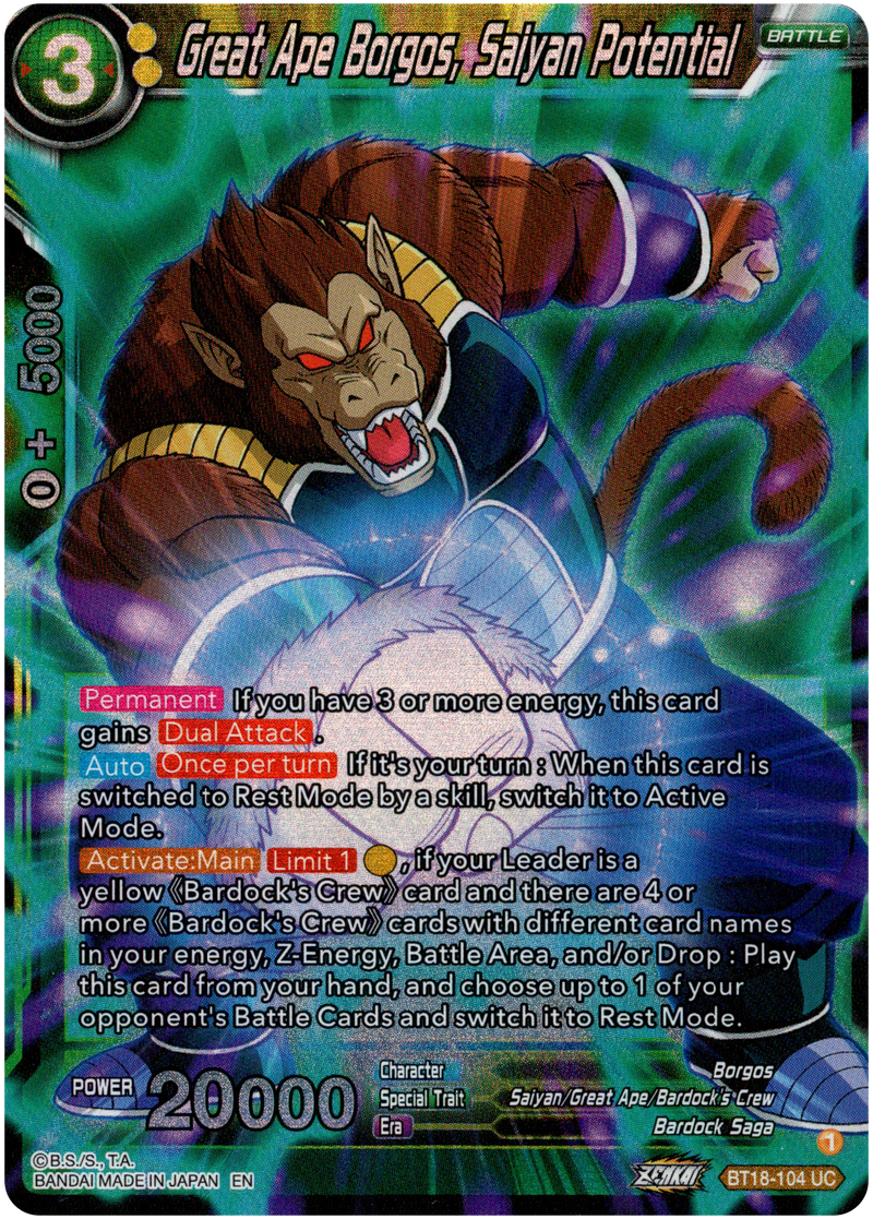 Great Ape Borgos, Saiyan Potential - BT18-104 - Dawn of the Z-Legends - Parallel Foil - Card Cavern