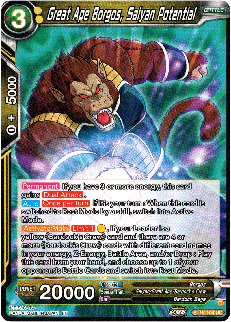 Great Ape Borgos, Saiyan Potential - BT18-104 - Dawn of the Z-Legends - Card Cavern