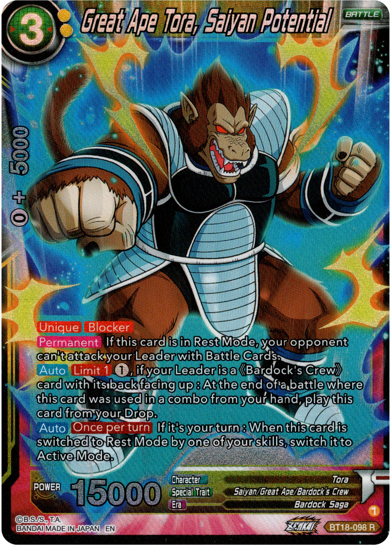 Great Ape Tora, Saiyan Potential - BT18-098 - Dawn of the Z-Legends - Parallel Foil - Card Cavern