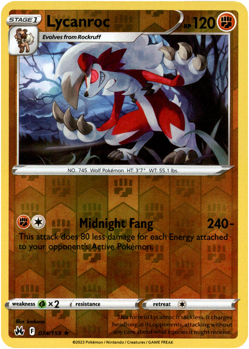 Lycanroc - 074/159 - Crown Zenith - Reverse Holo - Card Cavern